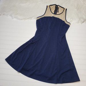 W118 by Walter Baker Cassie Dress Women's Med Navy Blue Tan Mesh Jersey Stretch